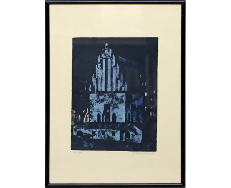 Jamnikova, Ludmila Kirchenfassade. Holzschnitt/Papier, re. u. mit Bleistift sign., li. u. Ex. 64/100. Plattenrand 20x 15,5 cm