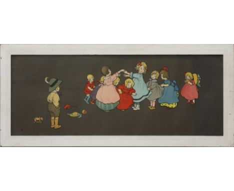 Unbekannter Künstler (um 1900) Spielende Kinder. Farblithographie, li. u. mit Druckermonog. 27x 70 cm. R.