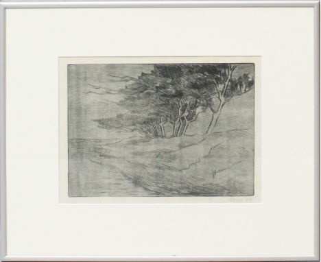 Maetzel, Emil (1877 Cuxhaven - Hamburg 1955) Landschaft mit Weiden. Aquatintaradierung/Papier (l. gebräunt, etwas stockflecki