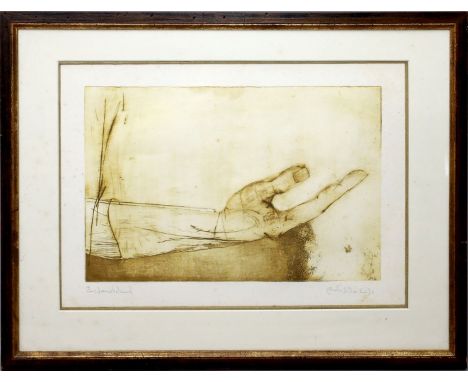 Unbekannter Künstler (20. Jh.) Hand. Radierung/Papier (gebräunt, stockfleckig), re. u. mit Bleisitft unleserlich sign. und li