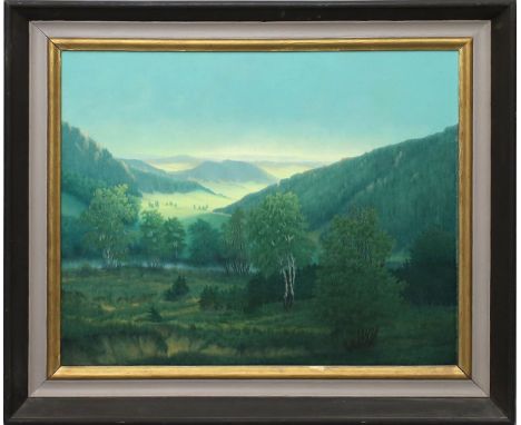 Metelamann (um 1959) Blick ins Tal. Öl/Platte, li. u. sign. und dat. (19)59. 50x 60 cm. R.