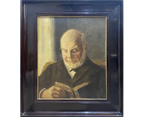Unbekannter Maler (um 1900) Bärtiger Herr bei der Buchlektüre. Öl/Lwd. Ca. 57x 46 cm. R.