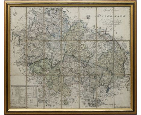 Sotzmann, Daniel Friedrich (1754 Berlin 1840) "Special Karte von der MITTELMARK 1791". Kolorierter Kupferstich (mehrteilig, r