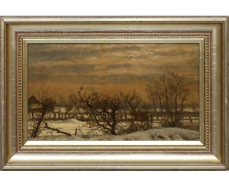 Elsen, Alfred (1850 Belgien 1914) Winterlandschaft in der Dämmerung. Öl/Mahagonitafel, re. u. sign. 18x 32 cm. R.