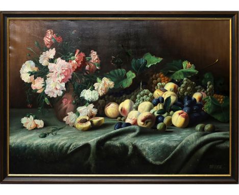 Rutz, A. (20. Jh.) Stillleben mit Früchten und Blumen. Öl/Lwd., re. u. sign. 70x 100 cm. R.