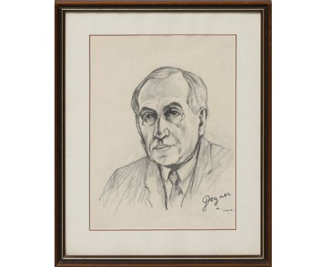Degner, Arthur (1888 Gumbinnen - Berlin 1972) Portrait von Ernst Reuter. Kohlezeichnung als Entwurfsskizze für die Briefmarke