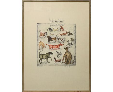 Mühlenhaupt, Kurt (1921 Klein Ziescht- Berlin 2006) "Promenaden-Mischungen", aus "Berliner Blätter". Aquarellierte Lithograph