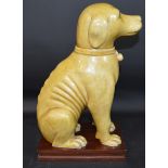 Chinese seated dog on later rosewood stand 27.5cm