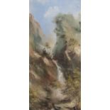 Hai Shuet Yeung (Grimsby based artist) oil on canvas showing Chinese waterfall scene 1972 -