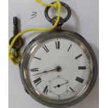 American Waltham open face silver pocket watch with key, working