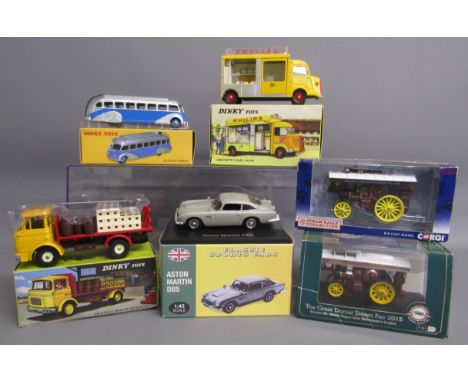 Boxed diecast cars - Dinky Autocar Isobloc 29E, rewery Flat bed Truck 588, Philips Citroen 587, Atlas Editions Aston Martin D