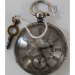 Silver case open face pocket watch with silver dial - William Woolsey, Grimsby  - runs