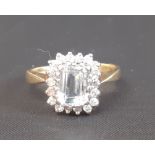 18ct gold aquamarine & diamond cluster ring, 4.62g, size L