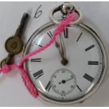 Adam Burdess of Coventry silver open face pocket watch with key, intermittent working