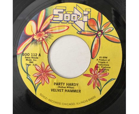 VELVET HAMMER - HAPPY/ PARTY HARDY 7" (US STYRENE ORIGINAL - SOOZI - SOO 112). A scarce, original US 7" styrene pressing of H