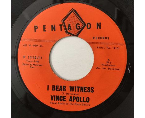 VINCE APOLLO - I BEAR WITNESS 7" (PENTAGON P1112-11). A huge floor-filler here by Vince Apollo to include I Bear Witness c/w 