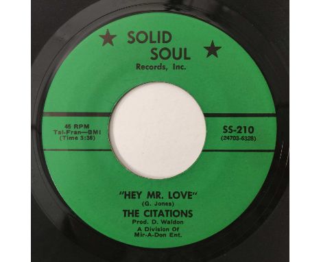 THE CITATIONS - HEY MR SOUL/ TWO FOR THE ROAD 7" (US SOUL - SOLID SOUL - SS-210). A rare slice of late-60s soul by Washington