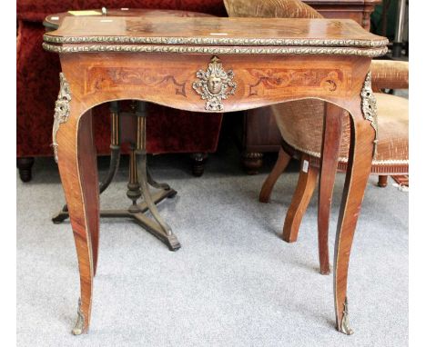 A 19th Century French Marquetry Inlaid Foldover Card Table, with gilt metal mounts, 80cm by 41cm 79cm