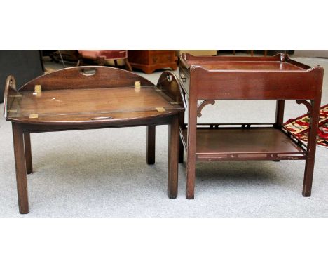 A Georgian Style Mahogany TrayTopTable, fitted with a drawer and a shelf stretcher, 50cm by 60cm by 63cm; together with a mah