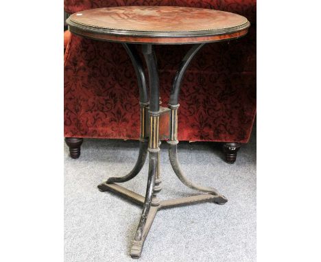 A Victorian Parcel Gilt Ebonised Thuya Wood Lamp Table, with beaded gilt metal rim, 60cm by 72cmStructurally sound, one wax r