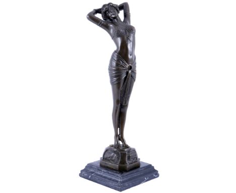 Große Bronze Art Deco Tänzerin, bronze Art Deco dancer,Bronze auf Marmorsockel, Bronzefigur in Art Deco - Stil, H 42 cm, beze