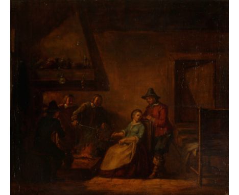 Altmeister 18. Jahrhundert Niederlande Stubeninterieur mit Personen am Küchenfeuer, old master 18th century Netherlands inter