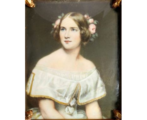 Edouard Magnus (1799-1872) Miniaturmalerei Portrait der Opernsängerin Jenny Lind, 19. Jahrhundert, miniature painting 19th ce