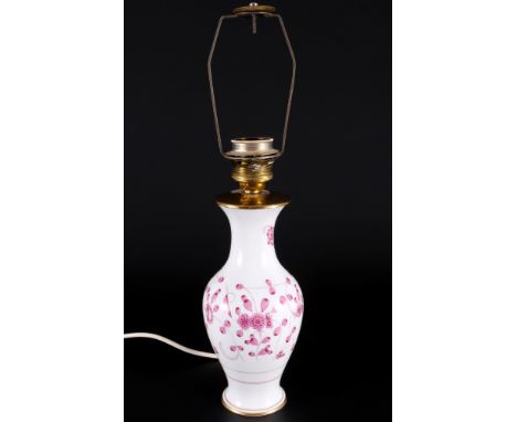 Meissen Indisch Purpur Lampenfuß 1.Wahl, lamp stand 1st choice,Porzellan, Schwertermarke 1. Wahl, Dekor Indisch Purpur, H 42 
