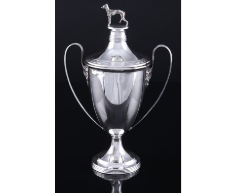 England 925 Silber Jugendstil Deckelpokal mit Windhund, sterling silver art nouveau twin handled lidded cup,Silber, England S