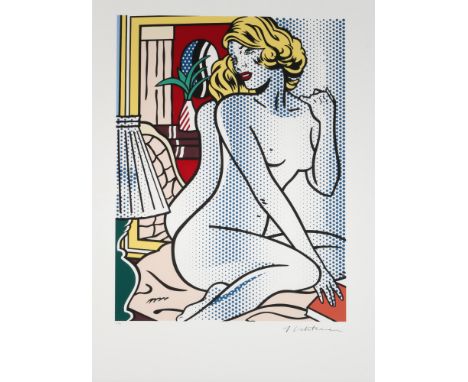 Roy Lichtenstein (1923-1997) sitzender blonder weiblicher Akt, blonde female nude act seated,Farb-Offsetdruck auf Arches Bütt