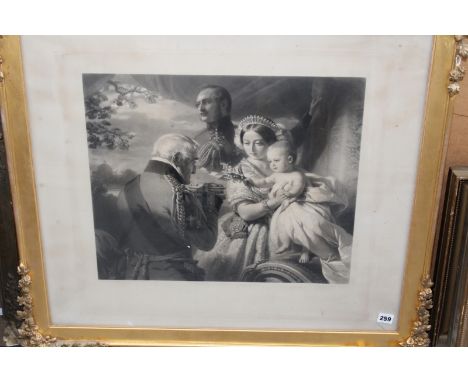 After F Winterhalter, Queen Victoria and family, black and white folio print and nine other 18th-19th Century portrait prints