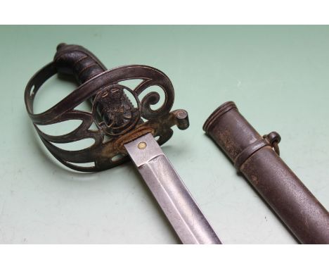 A 19th Century sword, with etched steel blade to the West Middlesex Rifle Volunteers, with steel scabbard