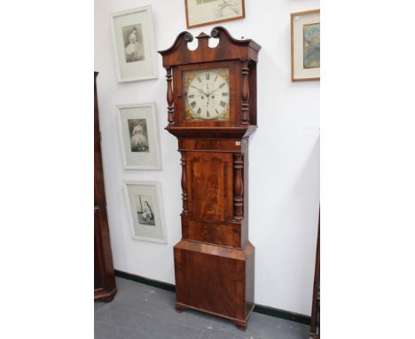 A 19th Century inlaid mahogany longcase clock with swan neck pediment, the painted square dial signed T.Rhodes, Kendal, with 