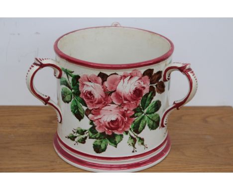 A 19th Century Wemyss pottery large tyg with rose decoration, 25cm diameter x 24cm high
