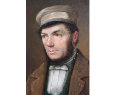 A 19th Century portrait of a countryman, signed with monogram and dated 1849 , oil on board, 21 x 15cm, together with a 19th 