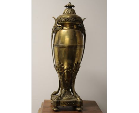 A French marble pedestal of tapered form with revolving top, and an ormolu mounted neoclassical style lamp base of urn form.