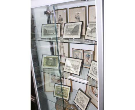 After G.B. Cipriani, two antique colour prints of classical muses, together with seven late 18th Century hand coloured costum