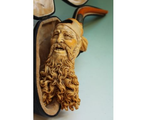 A substantial 19th Century Meerschaum pipe modelled in the form of Turk, (cased)