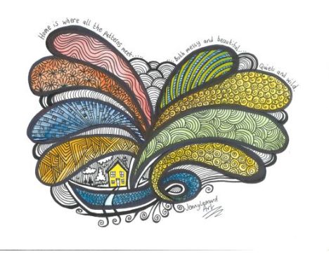 JENNY LEONARD pen &amp; ink illustration - abstract, entitled 'Home', signed, unframed, 23.5 x 30cms Provenance: specifically