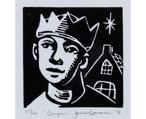 JAMES DONOVAN (b. 1974) linocut limited edition (37/40) - entitled 'Compass', signed &amp; dated 2014, unframed, 9.5 x 9.5cms
