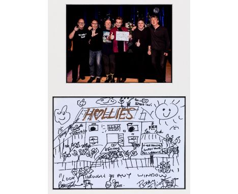 THE HOLLIES collaborative pen on paper - busy house and garden scene, inscribed 'Look Through Any Window', mounted together w