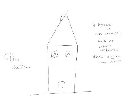 PAUL HEATON pen on paper - doodle, inscribed 'A House in the Country with No Walls or Fences that Anyone can Visit', signed, 