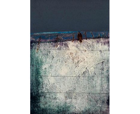 JOHN WRIGHT (1931-2013) mixed media - landscape with single figure, initialed &amp; entitled on verso 'I saw him often', 34 x
