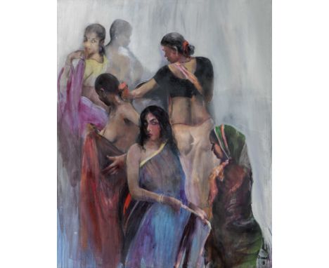 Jamal Ahmed (Bangladeshi, B. 1955)Untitled (Bathing) signed and dated Jamal '19 lower rightacrylic on canvas, framed181.3 x 1