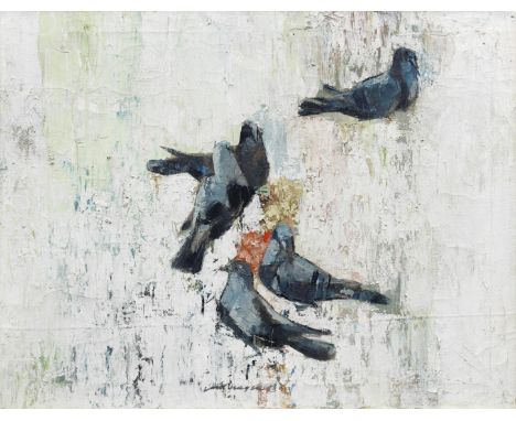 Jamil Naqsh (Pakistani, 1939-2019)Untitled (Pigeons) signed and dated Jamil Naqsh '63 lower centreoil on canvas, framed63 x 8