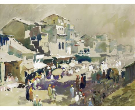 Sayed Haider Raza (Indian, 1922-2016)Untitled (Village Scene) signed 'S.H Raza 47' lower rightwatercolour on paper laid on bo