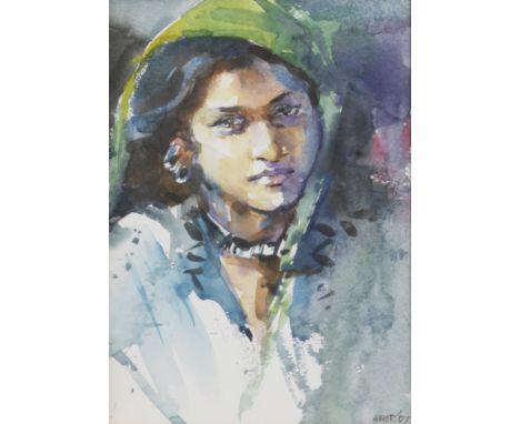 Ather Jamal (Pakistani, B. 1952)Untitled (Woman) signed and dated Ather '07 lower rightwatercolour on paper, framed35 x 25cm 