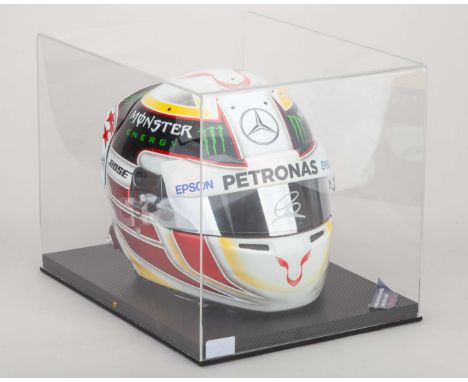 This Lewis Hamilton 2015 Mercedes F1 Signed Replica Helmet is a stunning piece of Formula 1 memorabilia, celebrating one of t