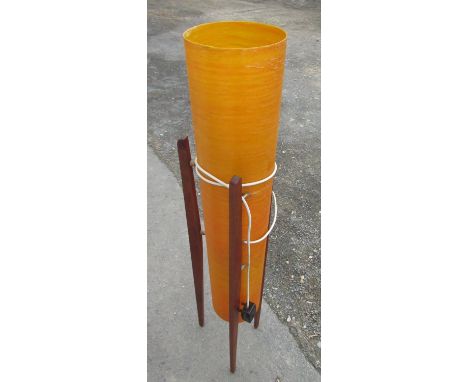Craig Revel Horwood Collection - 1960's floor lamp, tubular orange plastic shade on three teak Sputnik type supports H111cm 