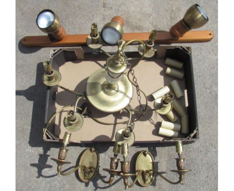 Jon Culshaw Collection - brass four branch centre light fitting and a pair of matching two branch wall lights, and a set of t